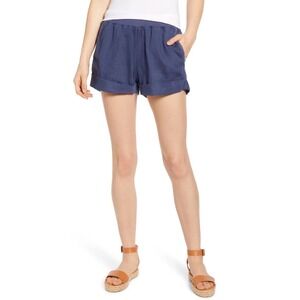 Faherty Arlie Day Shorts Navy Blue Linen Blend Elastic Waist WBC0002 Small NEW